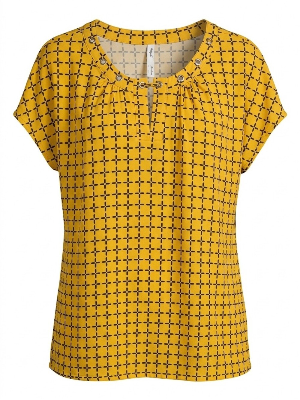 NWOT NY Collection Mustard Yellow Geometric Print Top